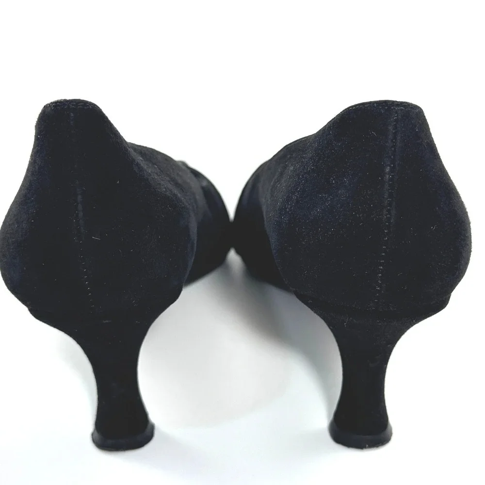 Stuart Weitzman Black Suede Kitten Heel Pumps Square Toe Spain 9M A293374 - Picture 3 of 7